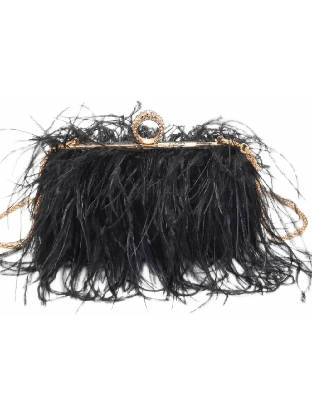 Black Feather Evening Clutch with Gold Chain